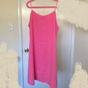 Vintage New Pink Sparkly Dress with Satin Piping and Skinny Straps